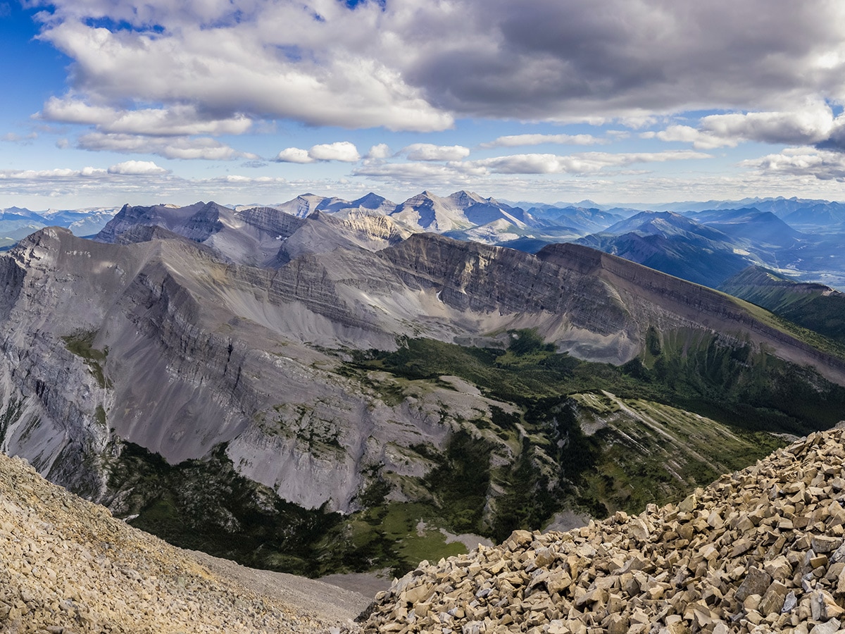 View southeast from the summit of Mount McPhail on Weary Creek backpacking trail near Kananaskis, the Canadian Rockies