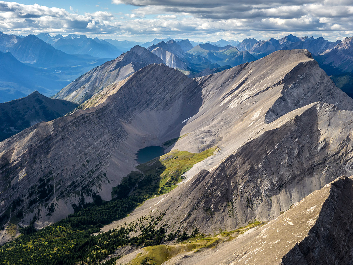 View of Mount Bishop on Weary Creek backpacking trail near Kananaskis, the Canadian Rockies