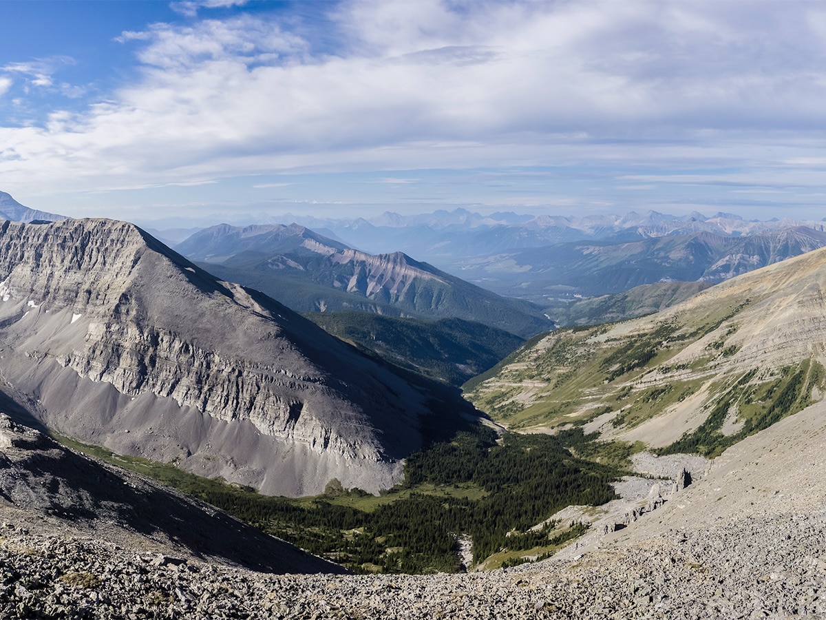 View west on Weary Creek backpacking trail near Kananaskis, the Canadian Rockies