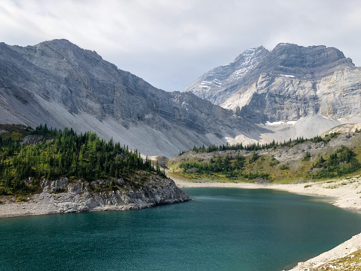 Stunning Lower Galatea Lake on Lillian and Galatea Lakes backpacking trail in Kananaskis, Canmore