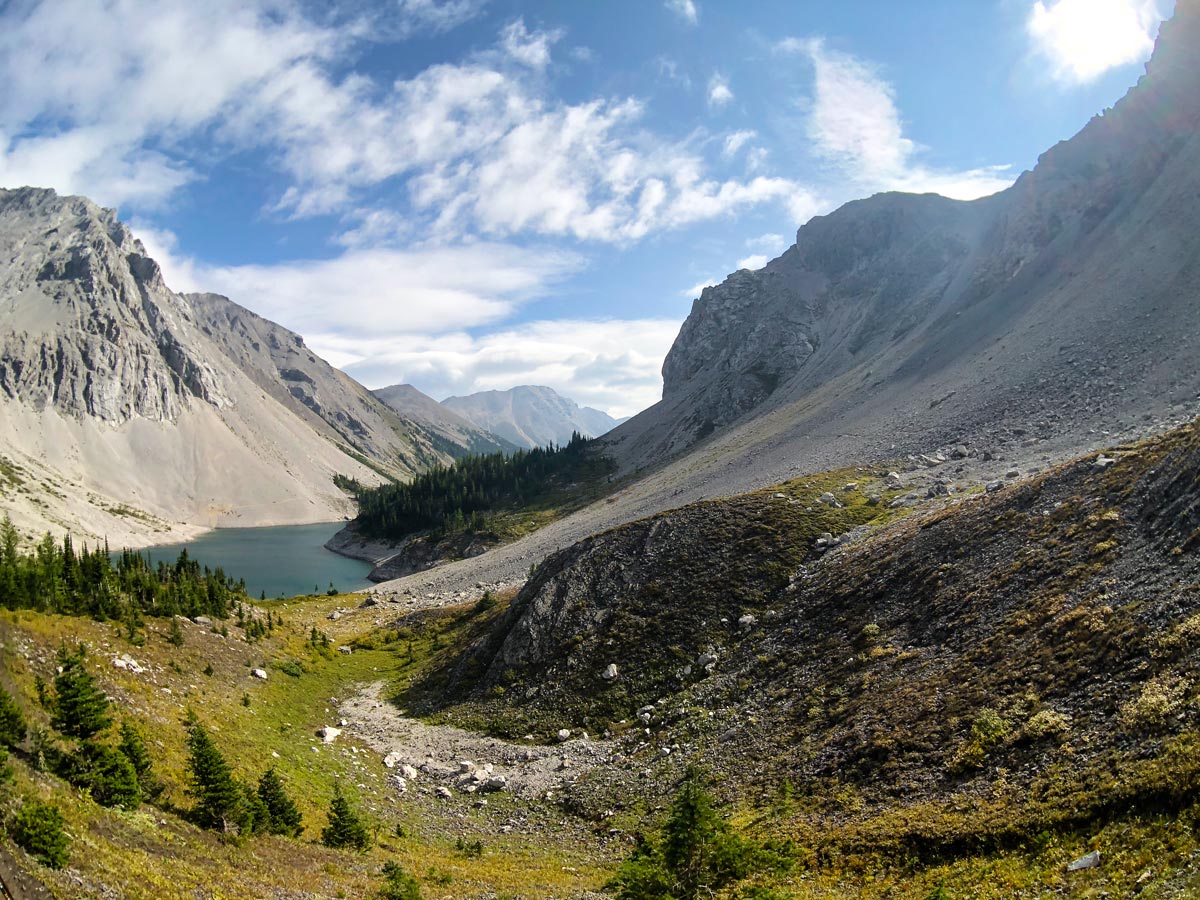 Amazing scenery on Lillian and Galatea Lakes backpacking trail in Kananaskis, Canmore
