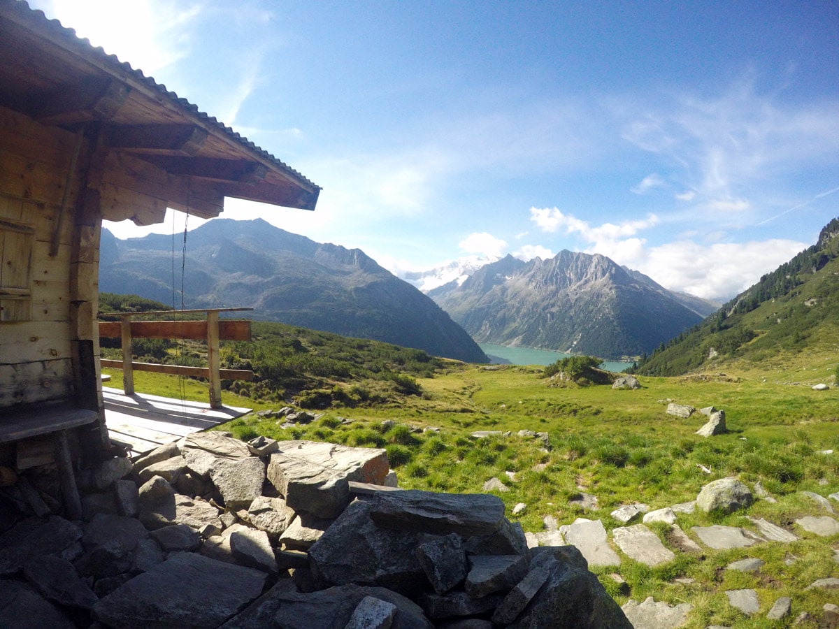 View from the hut on Friesenberghaus & Olpererhütte hike near Mayrhofen, Zillertal Valley, Austria