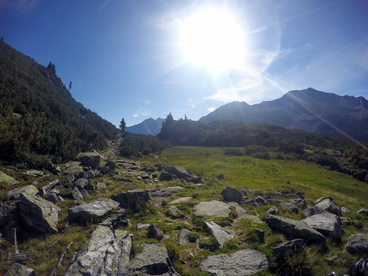 Getting around the corner on Friesenberghaus & Olpererhütte hike near Mayrhofen, Zillertal Valley, Austria