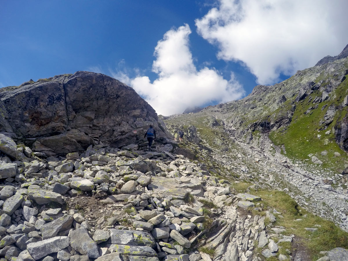 Steep path of Friesenberghaus & Olpererhütte hike near Mayrhofen, Zillertal Valley, Austria