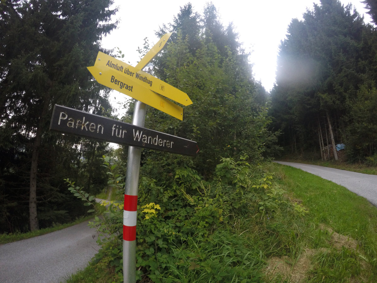 Sign on Hamberg hike near Mayrhofen, Zillertal Valley, Austria