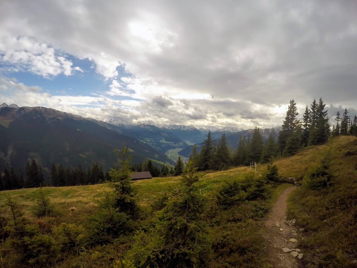 View above Steinbock Hutte on Hamberg hike near Mayrhofen, Zillertal Valley, Austria