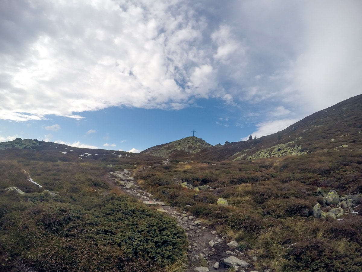 Approaching the top on Hamberg hike near Mayrhofen, Zillertal Valley, Austria