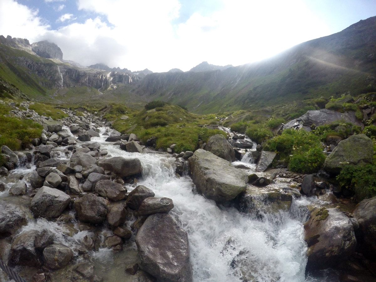 Beautiful trail on Plauener Hütte hike in Mayrhofen, Zillertal Valley, Austria