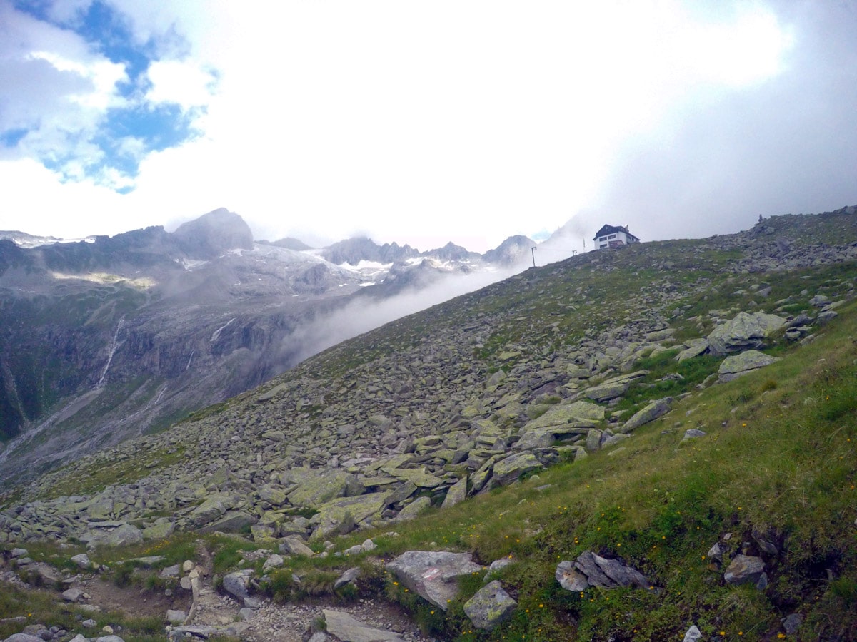 Glacier in the background on Plauener Hütte hike in Mayrhofen, Zillertal Valley, Austria