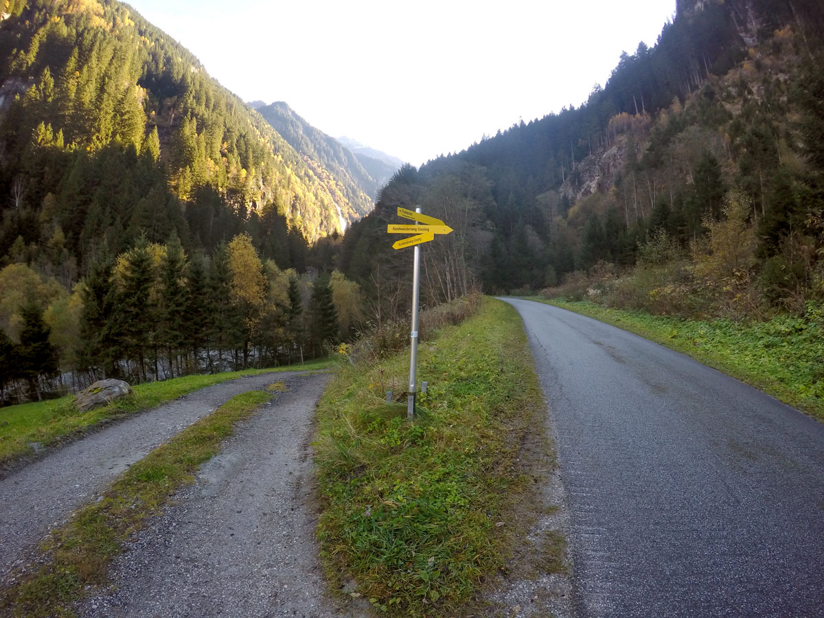 Intersection on Tristner hike in Mayrhofen, Zillertal Valley, Austria