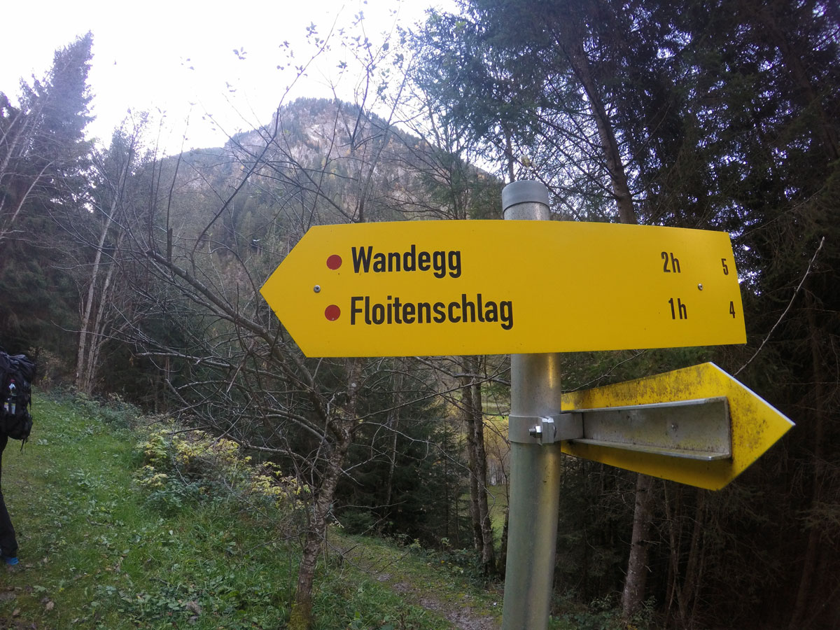 Signs on Tristner hike in Mayrhofen, Zillertal Valley, Austria