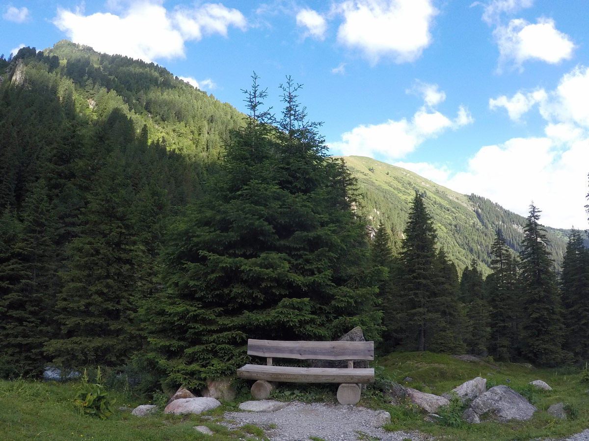 Place to rest on Zittauer Hütte hike near Mayrhofen, Zillertal Valley, Austria