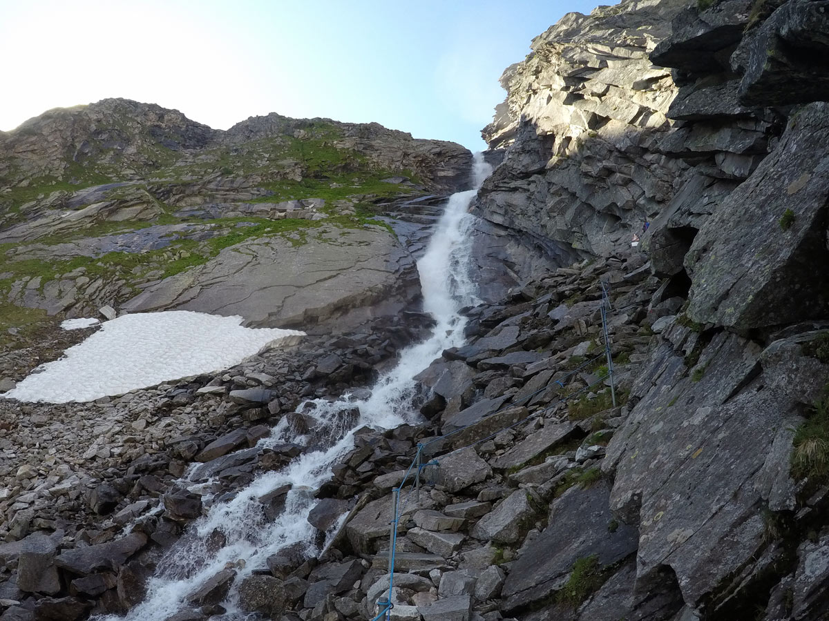 Waterfall on Zittauer Hütte hike near Mayrhofen, Zillertal Valley, Austria