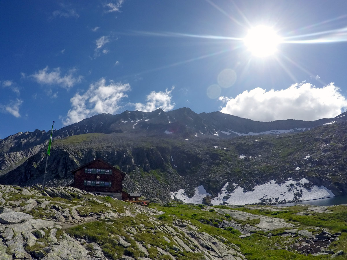 View from the top of Zittauer Hütte hike near Mayrhofen, Zillertal Valley, Austria