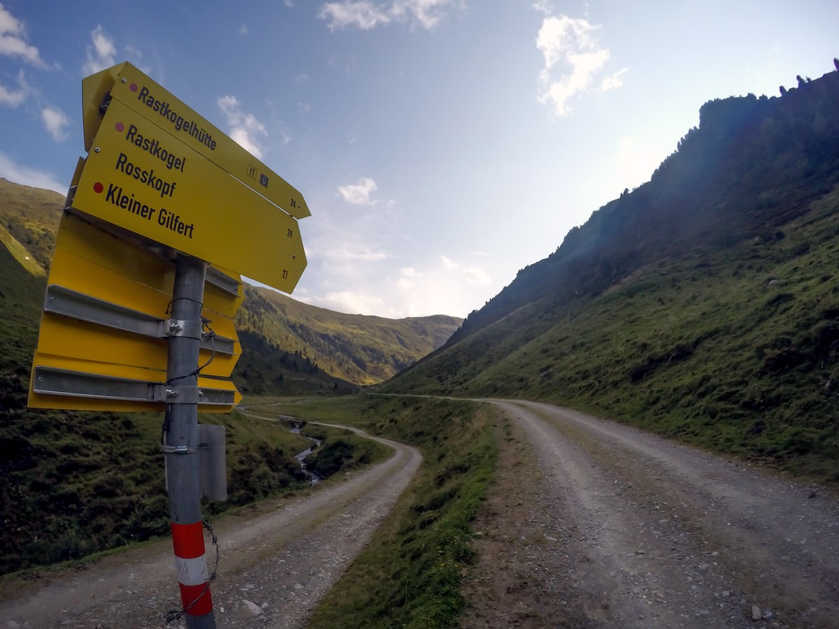 Intersection on Kleiner Gilfert hike in Mayrhofen, Zillertal Valley, Austria