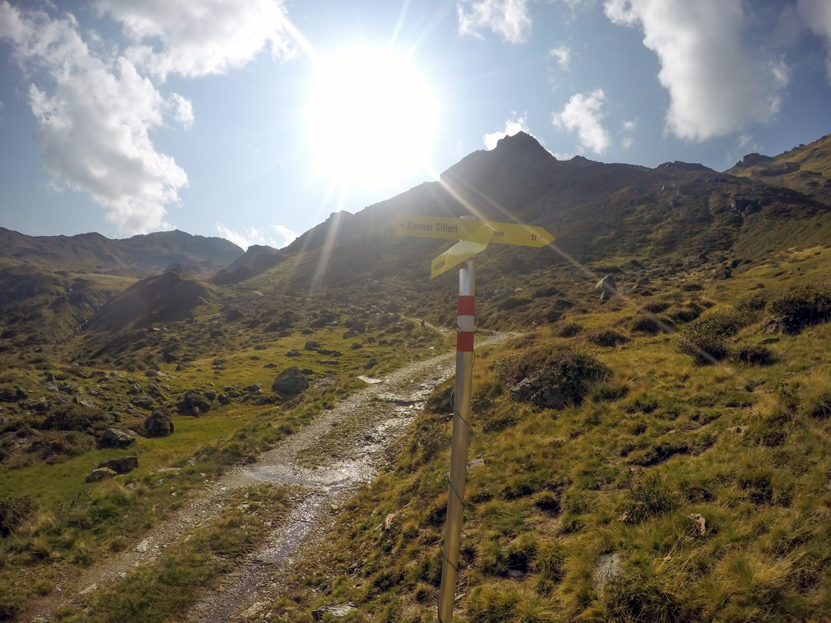 Sign on Kleiner Gilfert hike in Mayrhofen, Zillertal Valley, Austria