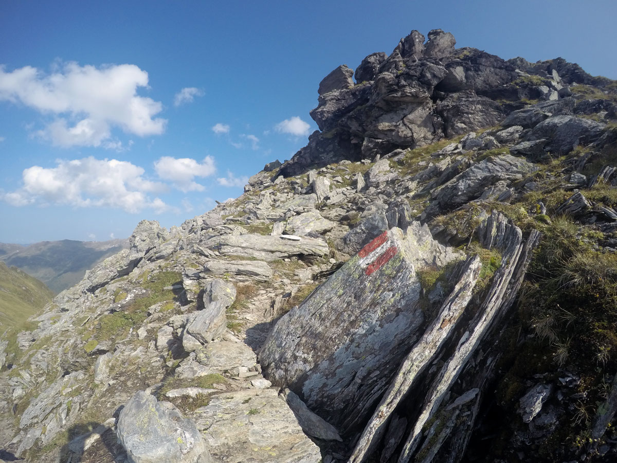 Approaching the top on Kleiner Gilfert hike in Mayrhofen, Zillertal Valley, Austria