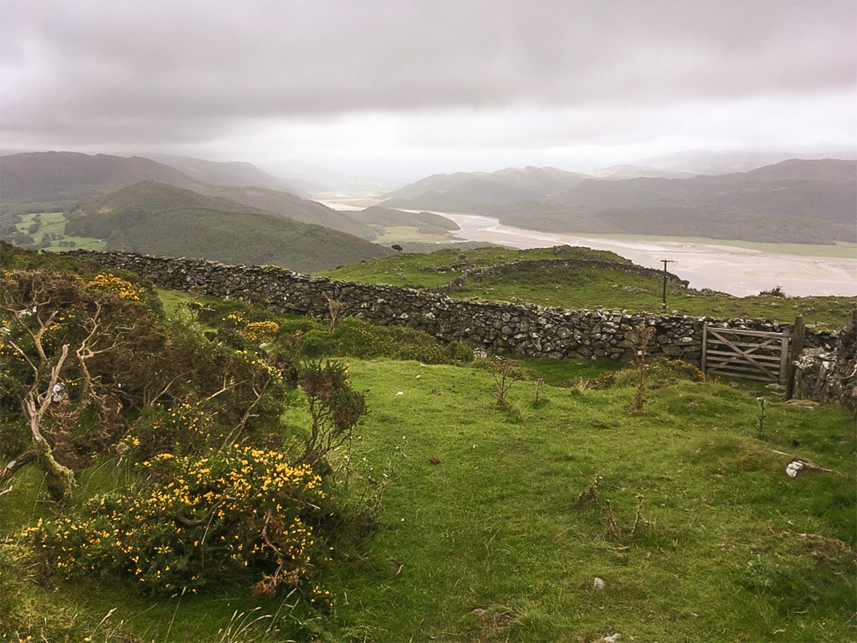 Views down to estuary from Bwlch y Llan on Barmouth Panorama hike in Snowdonia, Wales