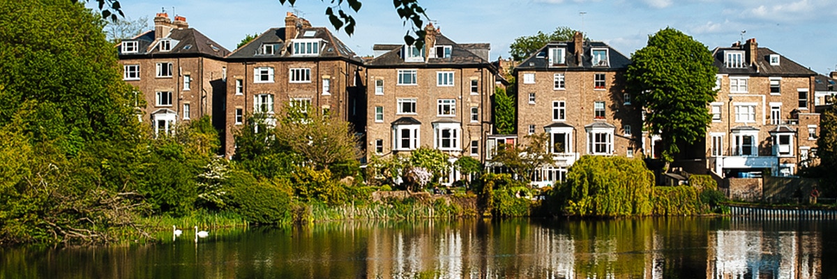 Reflections in the pond on Hampstead to Highgate walking tour in London, England