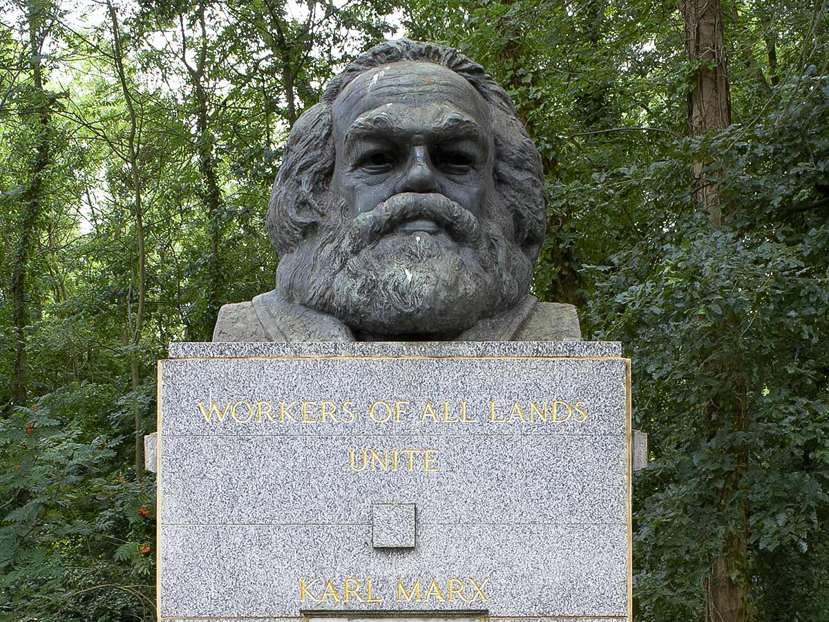 Karl Marx Grave in Highgate Cemetery on Hampstead to Highgate walking tour in London, England