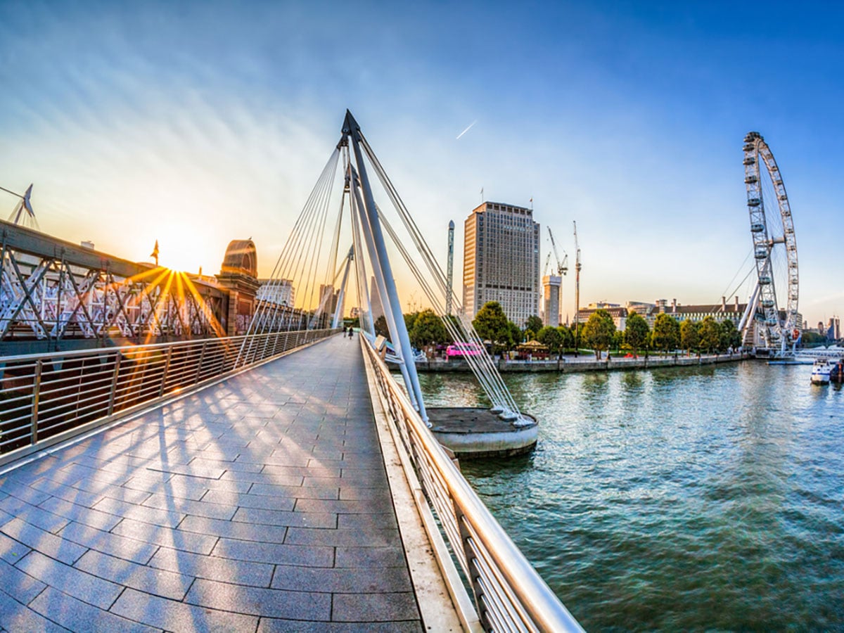 Golden Jubilee Bridge and the London Eye on Waterloo to Westminster walking tour in London, England