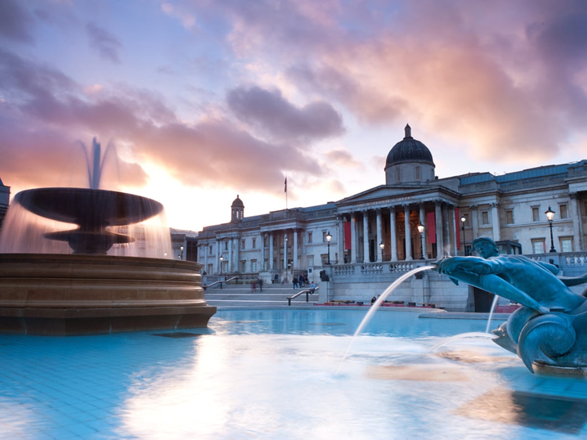 National Gallery in Trafalgar Square on Waterloo to Westminster walking tour in London, England