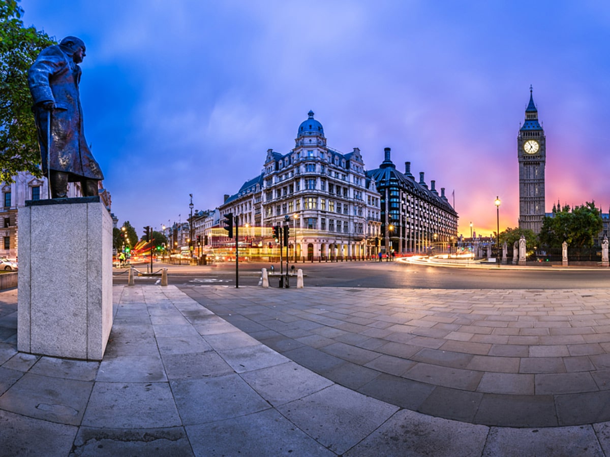 Parliament Square and Queen Elizabeth Tower on Waterloo to Westminster walking tour in London, England