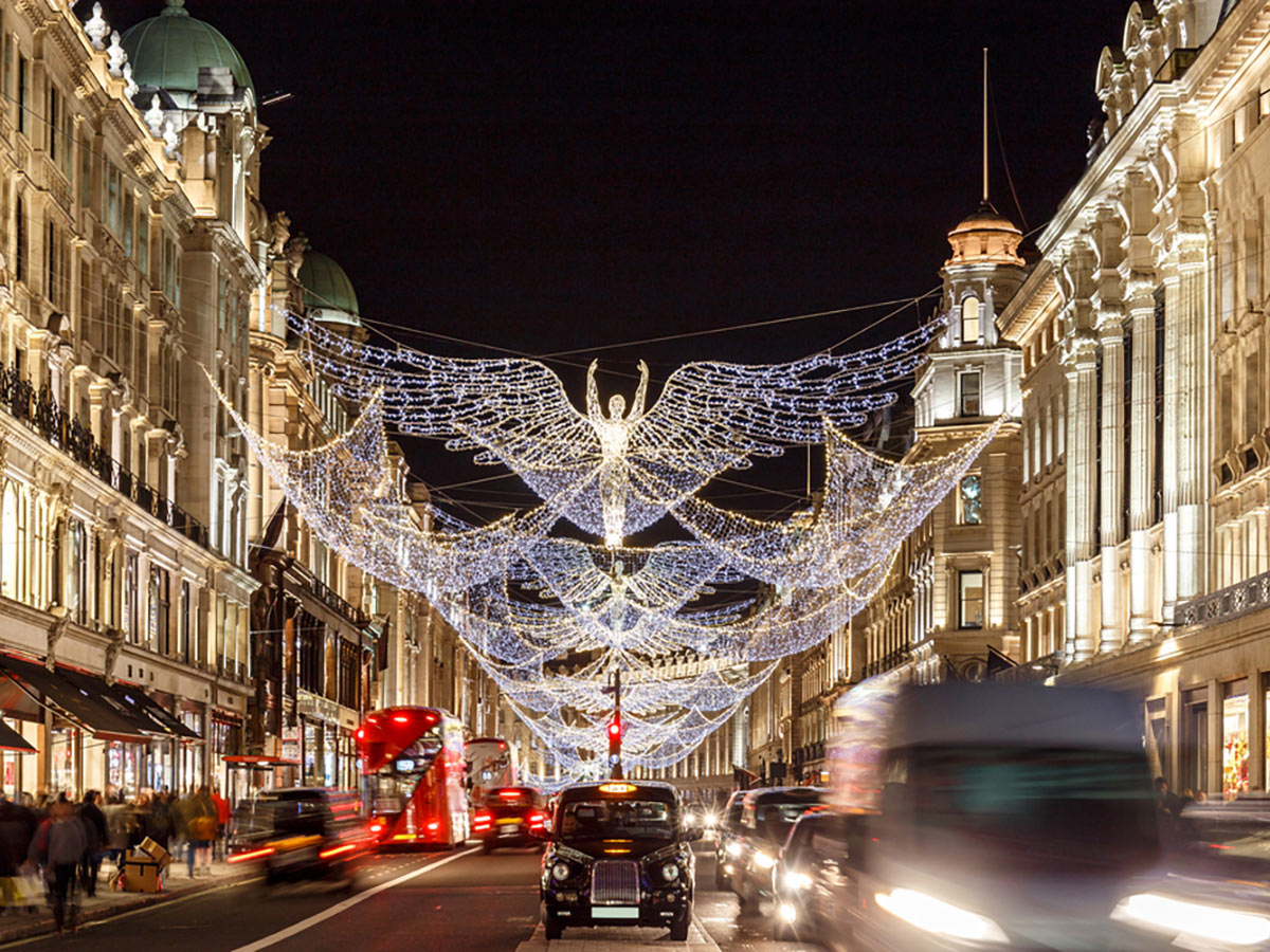 Christmas Lights on Regent Street on Charing Cross to Tate Modern walking tour in London, England