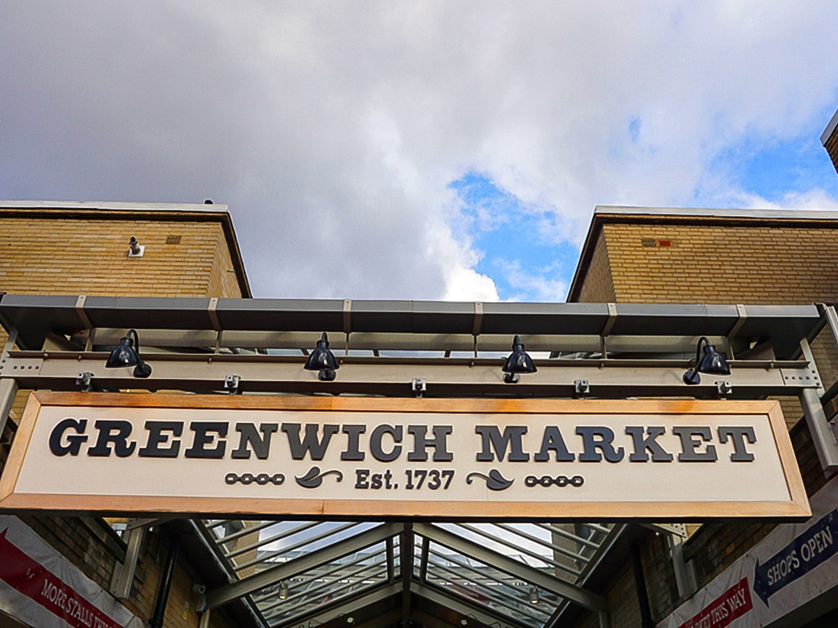 Greenwich Market on Greenwich to The Tower via Canary Wharf and the Thames walking tour in London, England