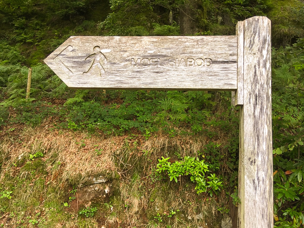 Signpost of Moel Siabod hike in Snowdonia National Park