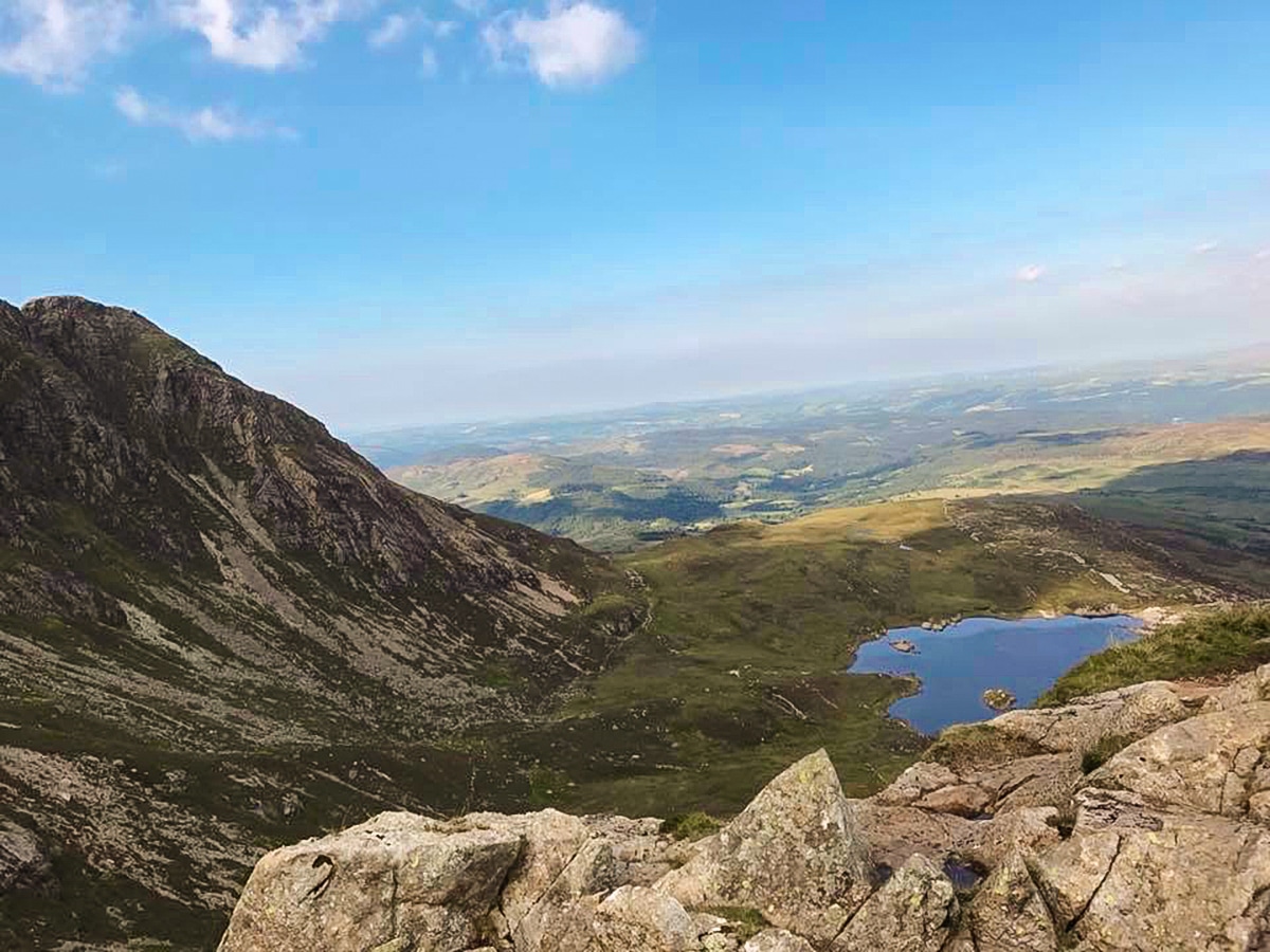 View from Daear Ddu ridge on Moel Siabod hike in Snowdonia, Wales