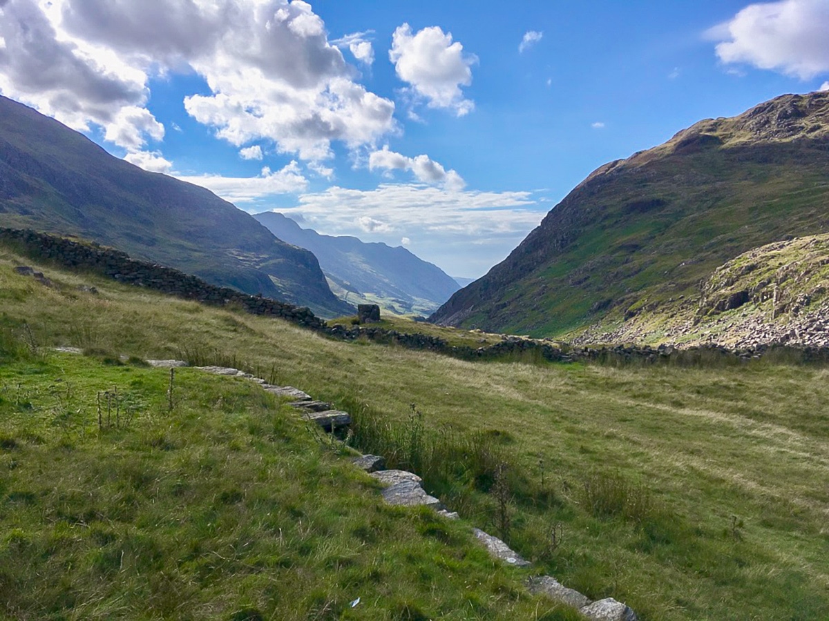 Llanberis Valley view from Pyg track on Snowdon Horseshoe hike in Wales