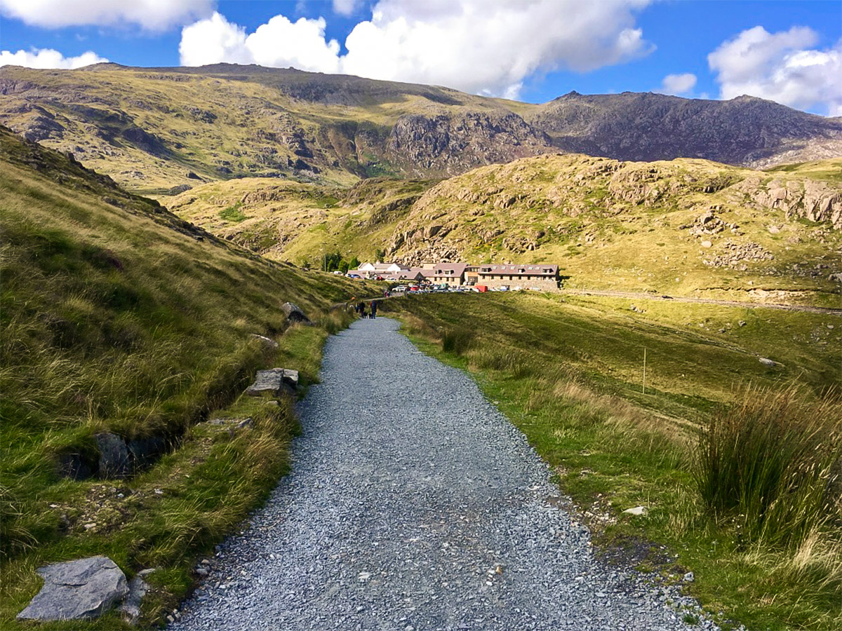 Pen y Pass view on Snowdon via Pyg Track and Miners Track hike in Snowdonia National Park