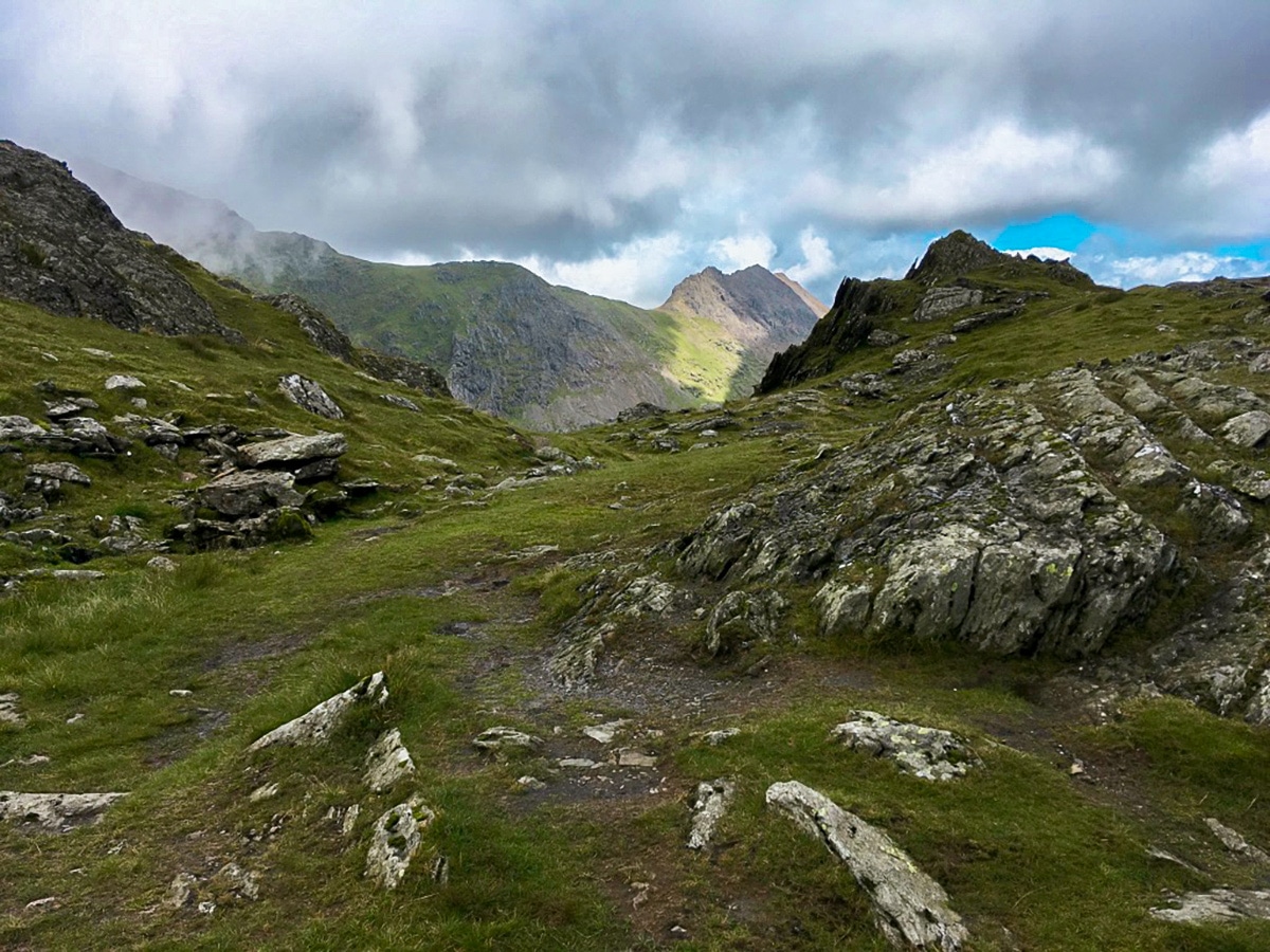 Crib Goch from Bwlch Ciliau on Snowdon via the Watkin hike in Snowdonia, Wales