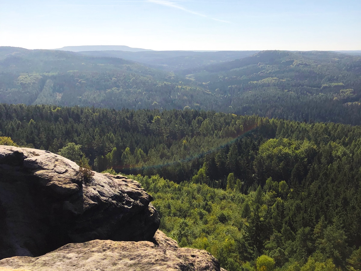 Views from the top of the Pfaffenstein on Malerweg hike in Germany