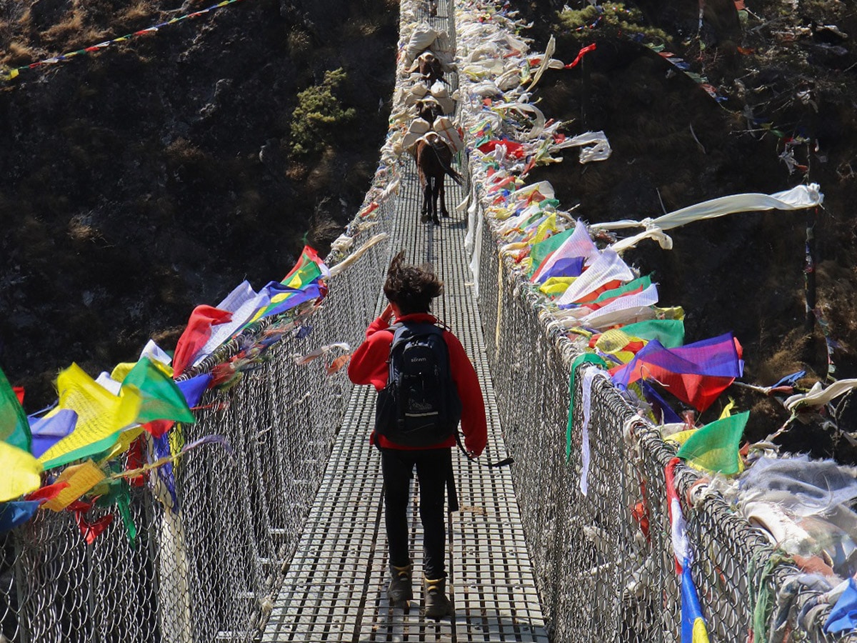 Trekking to Mount Everest Base Camp on the way to Namche Bazar