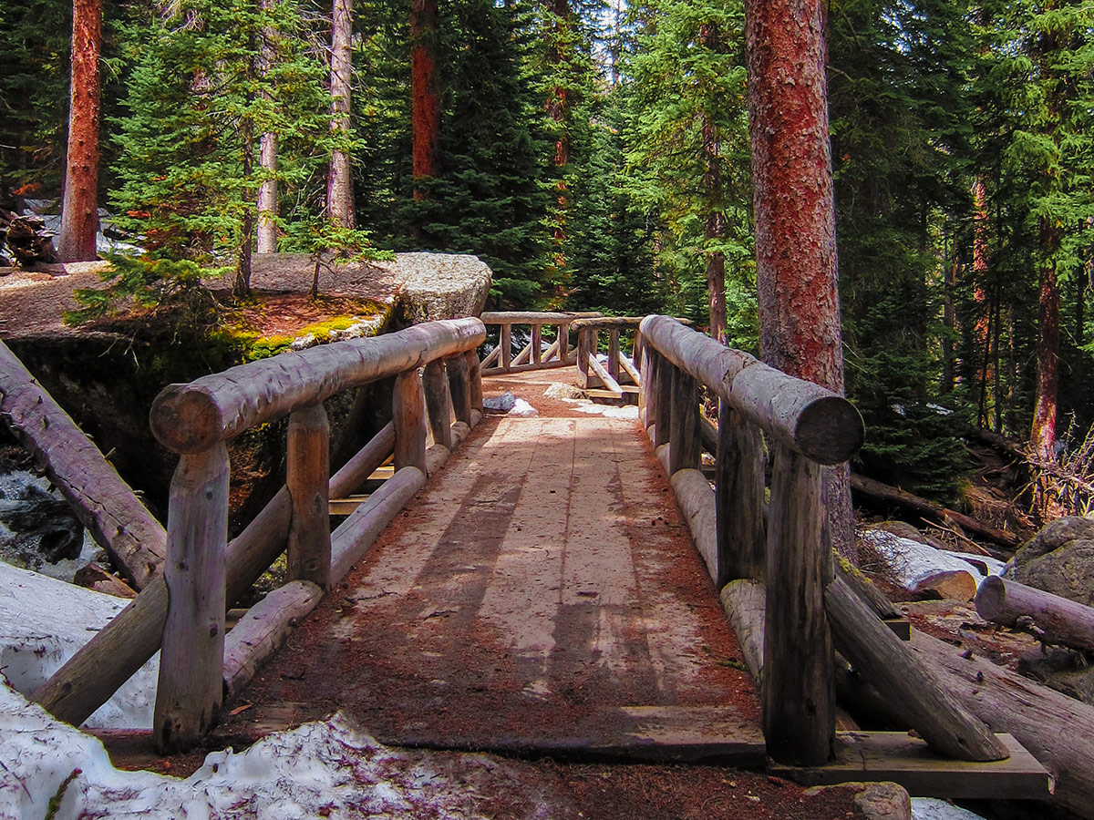 Bridge on Bluebird Lake hike in Rocky Mountain National Park, Colorado
