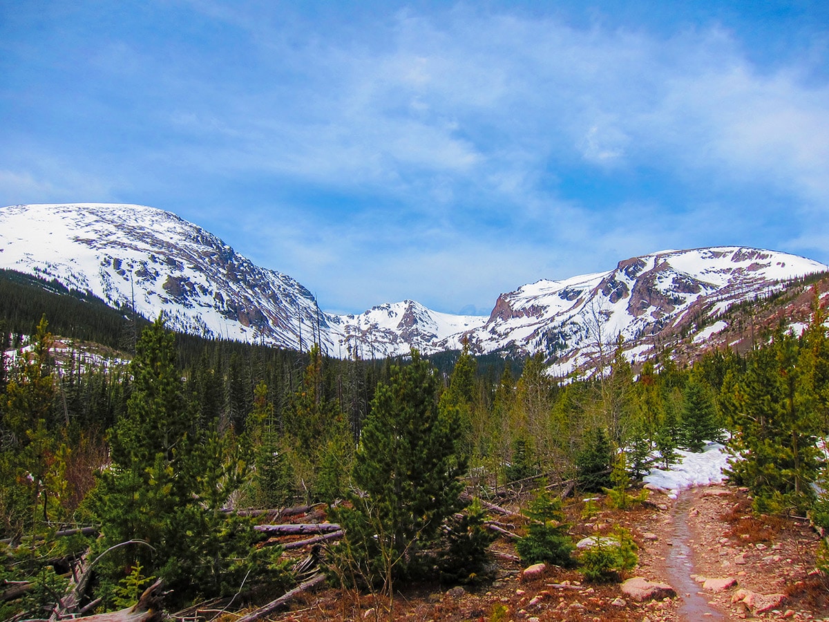 Mountain views along Bluebird Lake hike in Rocky Mountain National Park, Colorado