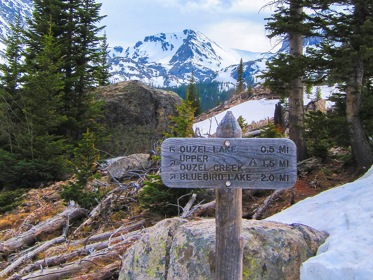 Bluebird Lake hike in Rocky Mountain National Park on a winter day