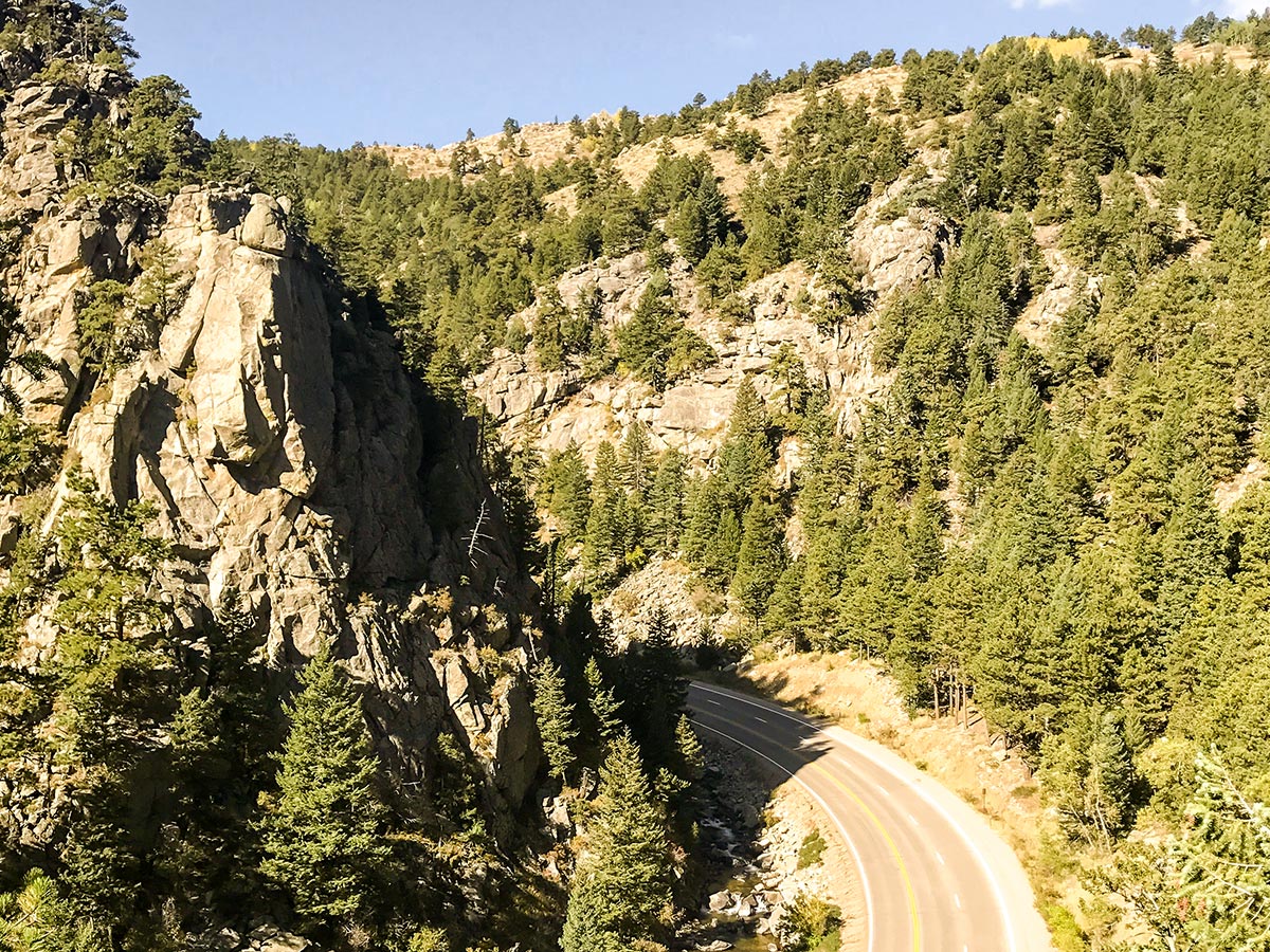 Beautiful trail of Boulder Canyon road biking route in Boulder, Colorado