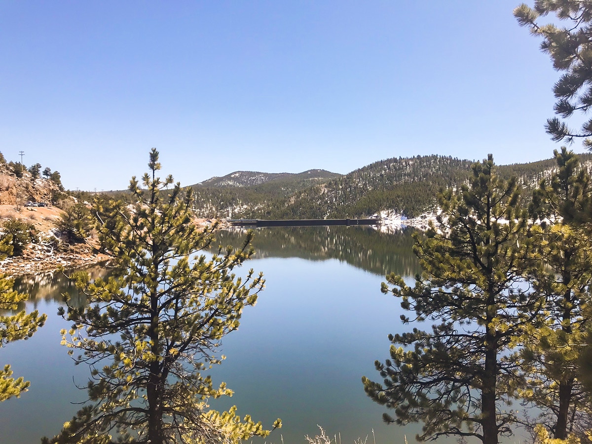 Beautiful lake on Boulder Canyon road biking route in Boulder, Colorado