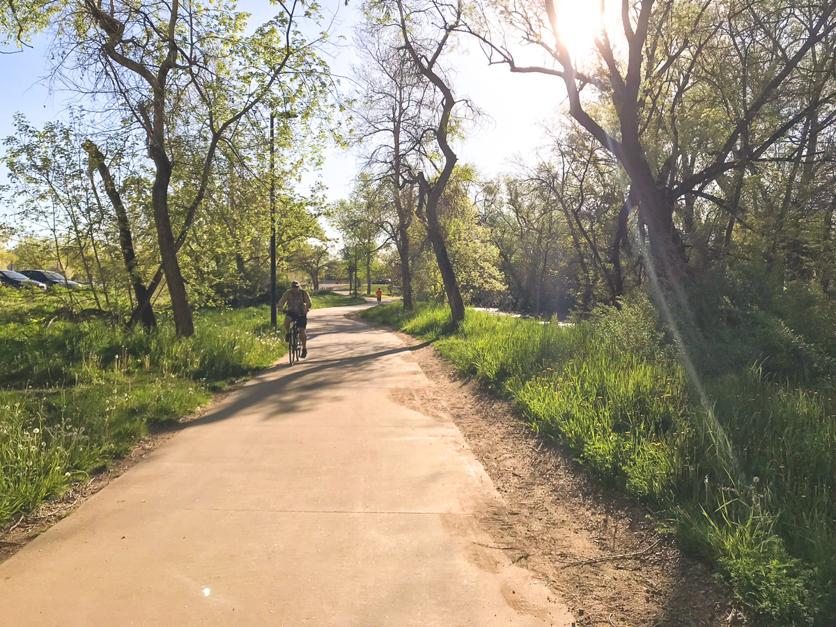 Great trail of Boulder Creek Trail road biking route in Boulder, Colorado