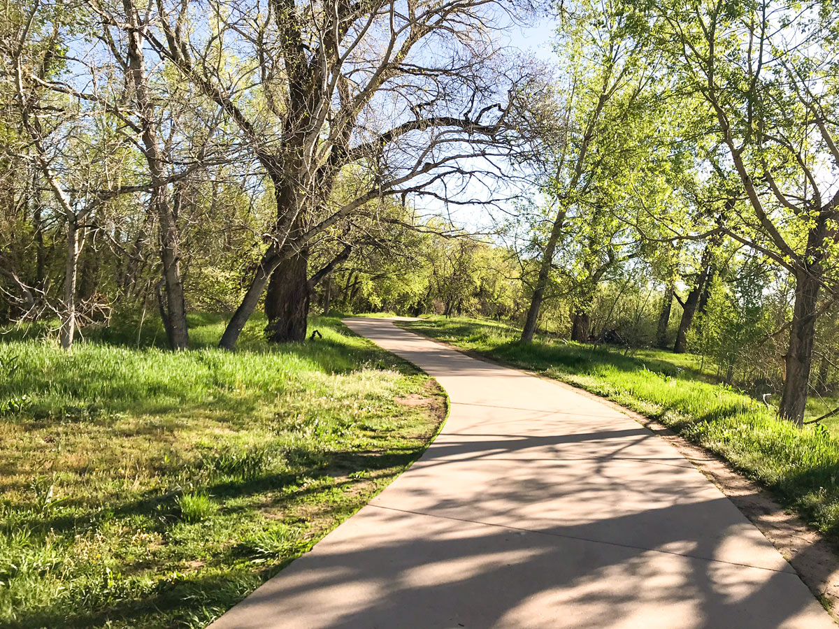 Curve on Boulder Creek Trail road biking route in Boulder, Colorado