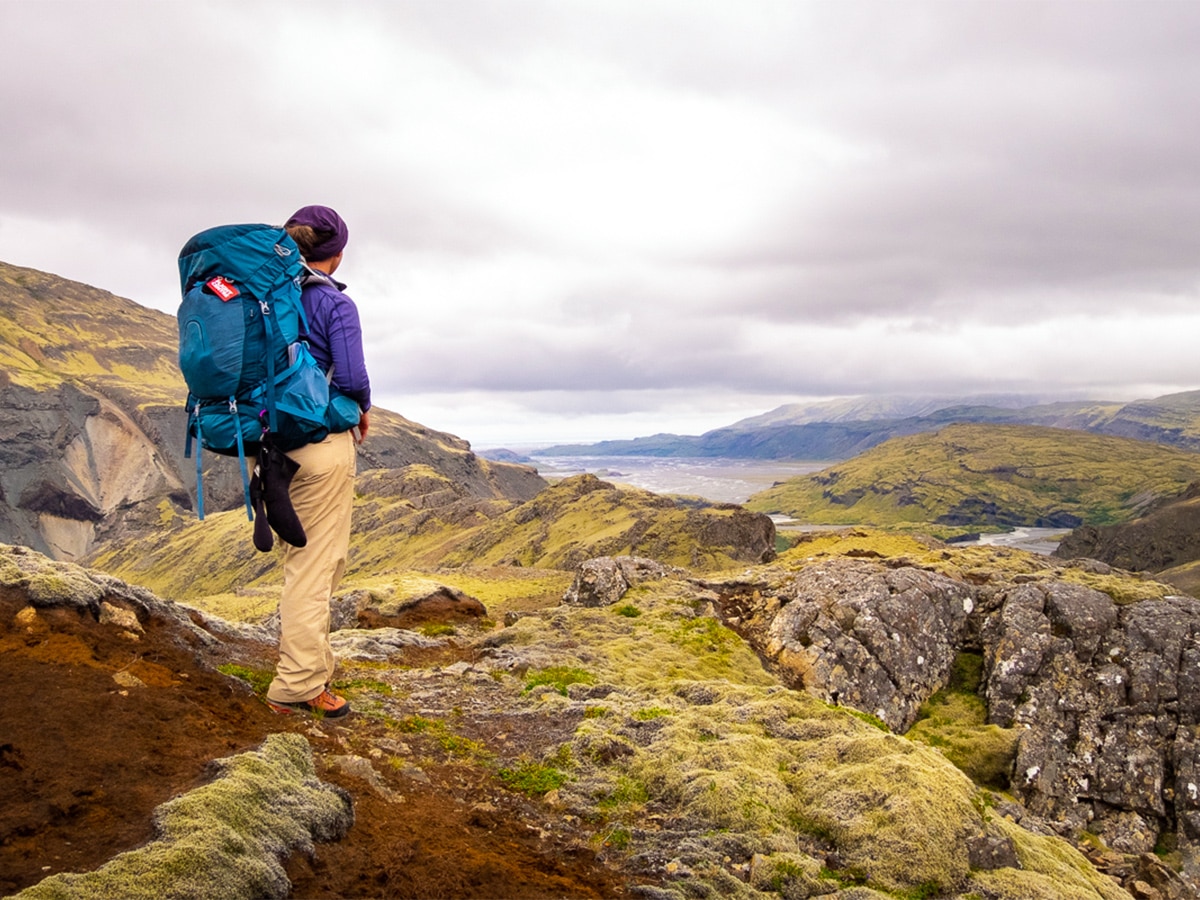 Amazing scenery and Lisa Germany with her 65L backpack