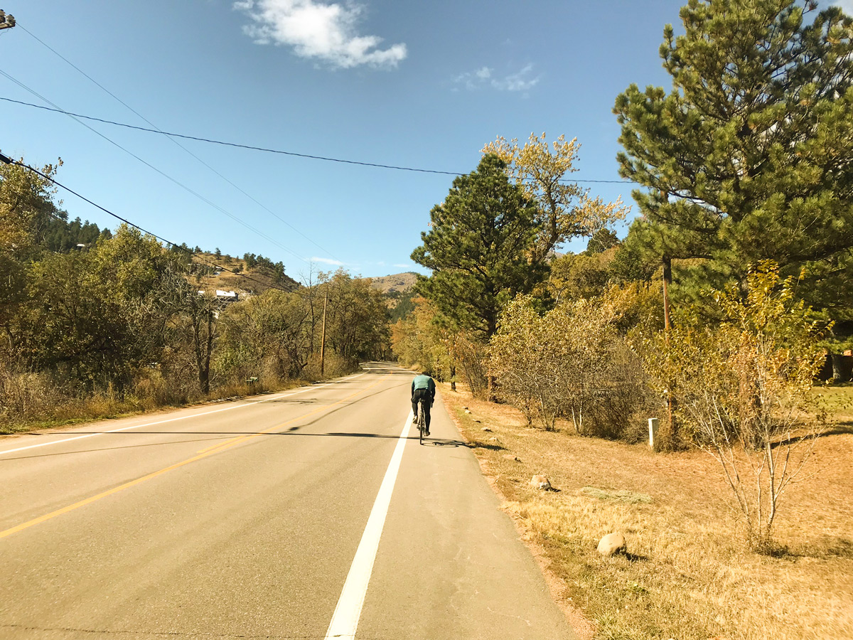 Biker on Jamestown road biking route near Boulder, Colorado