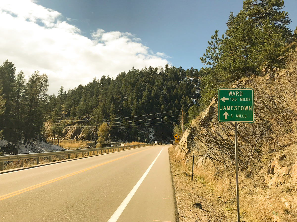 Sign on Jamestown road biking route near Boulder, Colorado