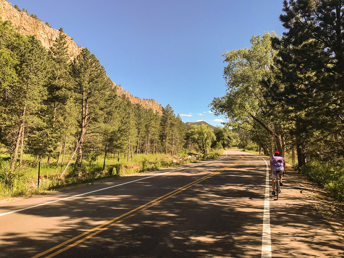 Riding along the ridge on Left Hand Canyon road biking route near Boulder, Colorado