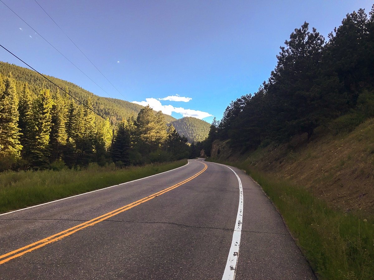 Beautiful views of Left Hand Canyon road biking route near Boulder, Colorado