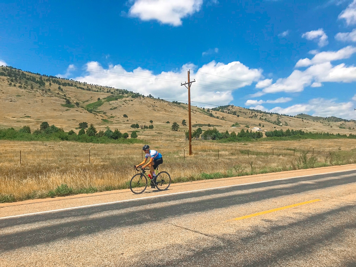 Biker on US 36 to Lyons road biking route in Boulder, Colorado