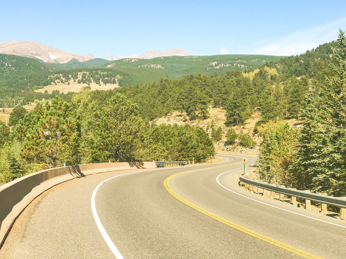 Curves of Peak to Peak Highway road biking route in Boulder, Colorado